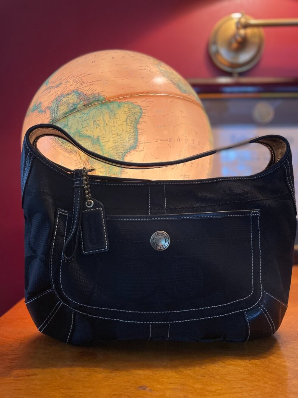 COACH 2006 Ergo Hobo Shoulder Bag Black on Black signature C jacquard canvas Y2K